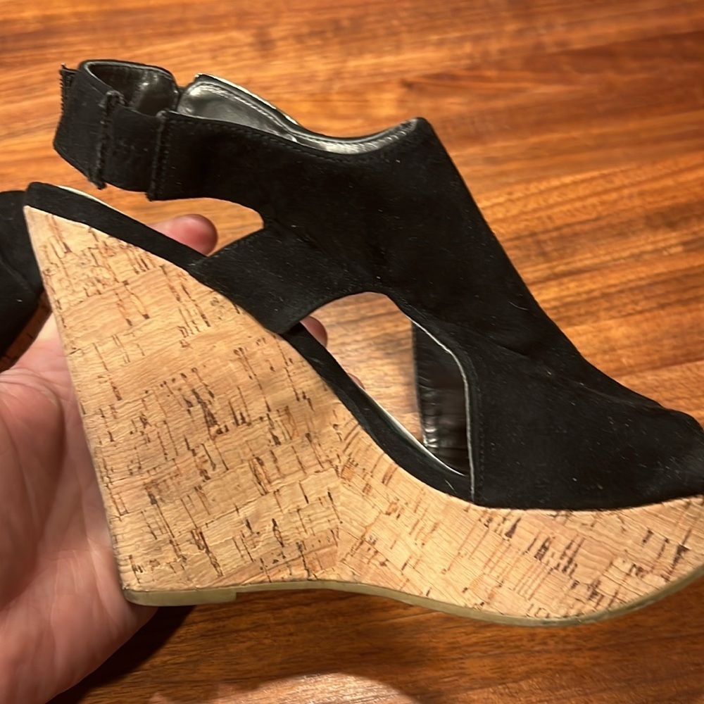 Carlos by Carlos Santana MALOR Black  Round Toe Platform Wos Wedge Sandals-Sz 8 - Picture 3 of 5